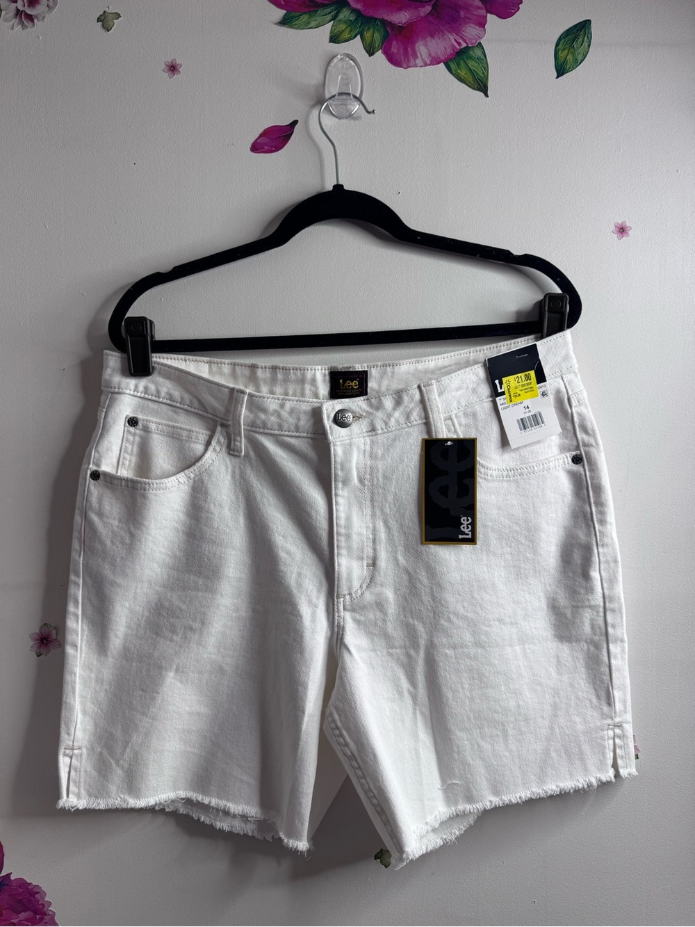 Lee White Denim Cutoff Shorts with Frayed Hem